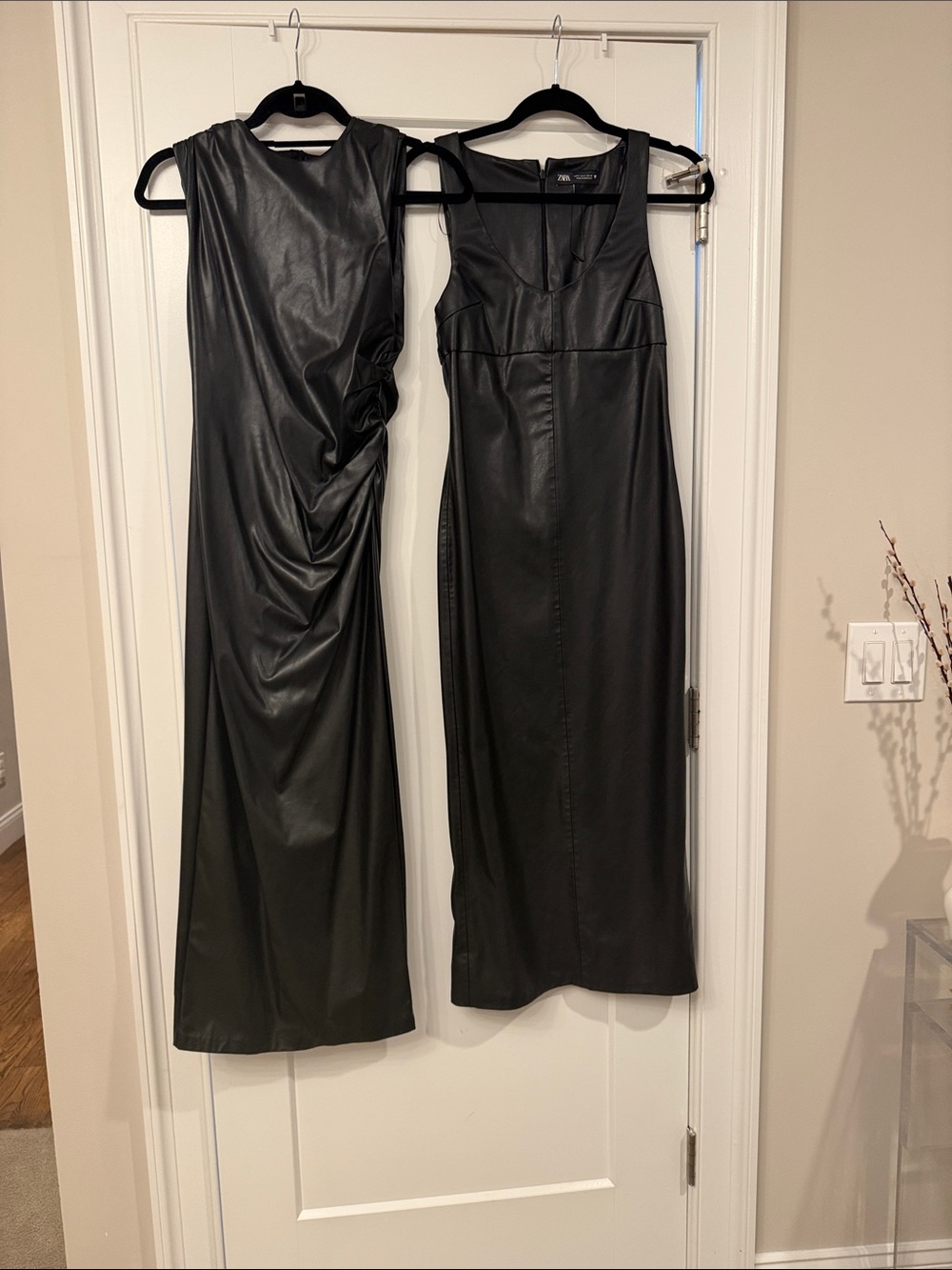 premade bundle of 2 Zara Black Sleeveless Faux-Leather Midi Dresses size small